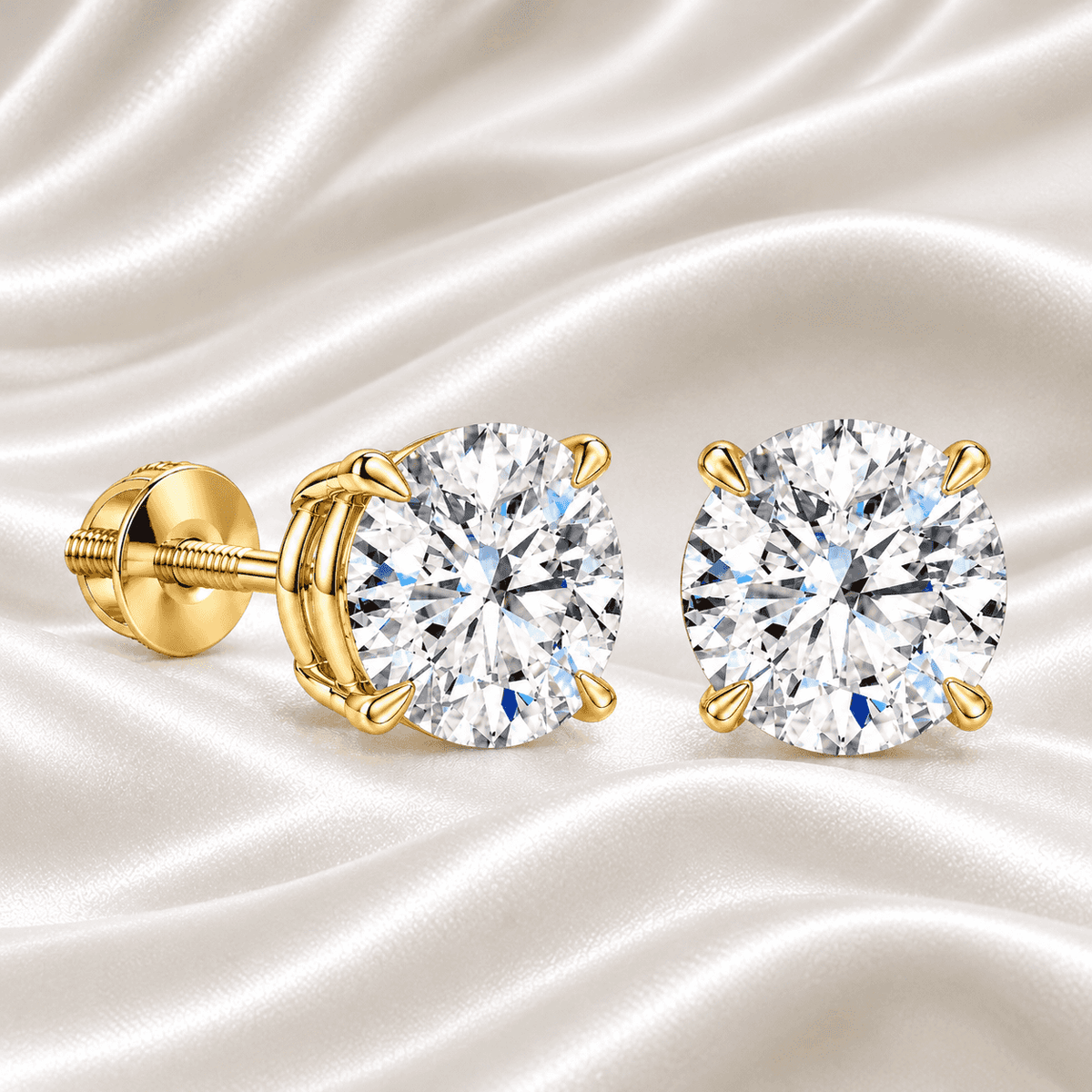 Gabriel Edward Jewelers 2 carat total round diamond stud earrings in yellow gold
