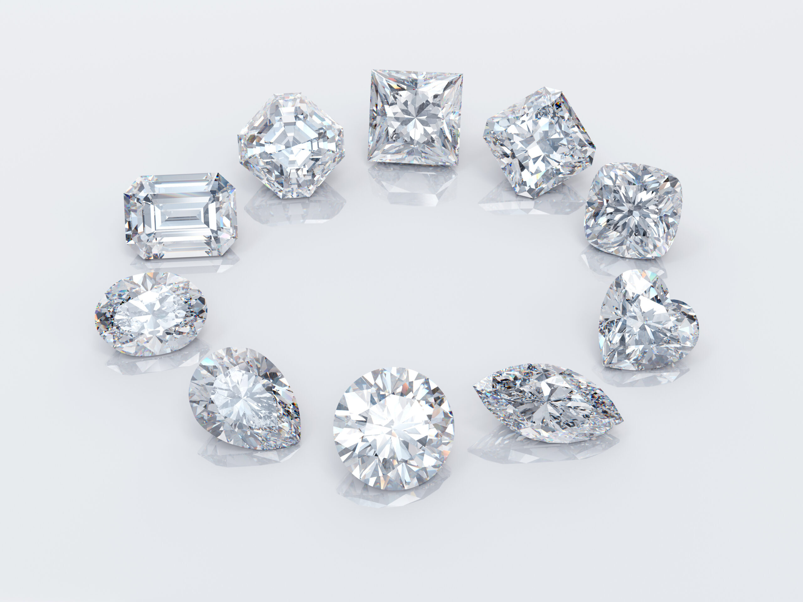 Engagement rings diamonds in all 10 of the most popular shapes: round, pear-shape, radiant, cushion, princess-cut, marquise, emerald-cut, asscher, heart-shape, oval