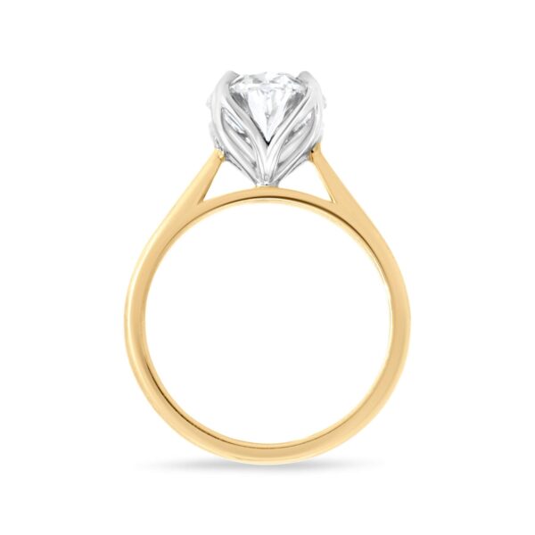 Cathedral-shank Solitaire with Oval-shape Center Diamond in 14kt White & Yellow Gold (side view)