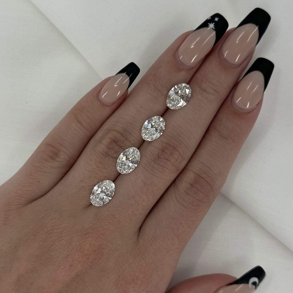 D, E, F and G Color Oval-shaped Diamonds, the G Color is slightly yellow