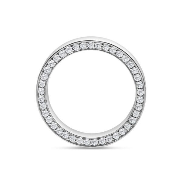 Diamond edged wedding band side view in 14kt white gold