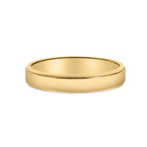 stepped-edge 4 mm wide wedding band, shown in 14kt yellow gold
