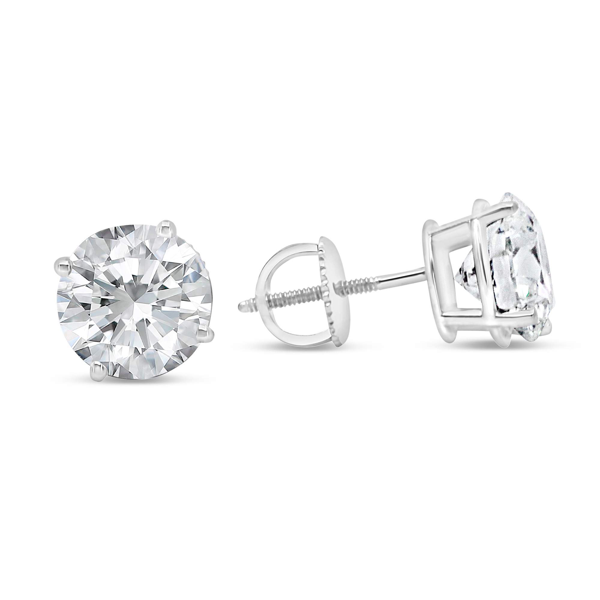 14kt white gold diamond stud earrings, 4-prong set, 5 carats total weight (Side view)