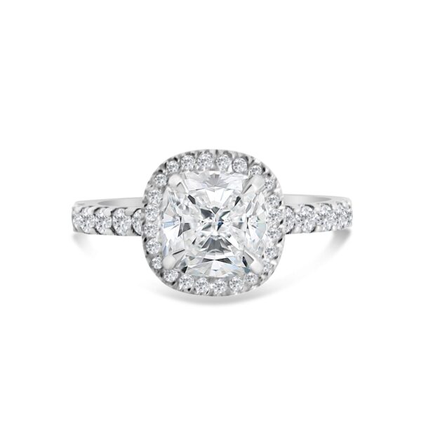 Top halo Classic Accented Engagement Ring in 14kt White Gold (shown with 3 carat Diamond in the center)