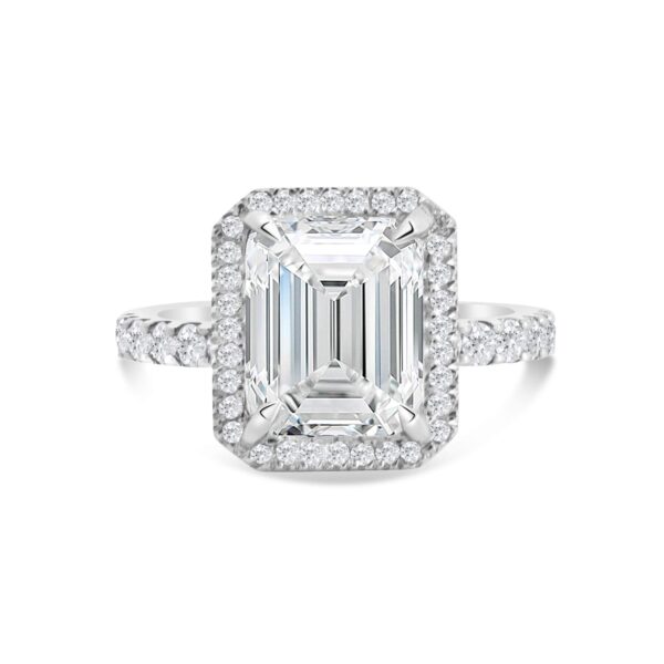 Top halo Classic Accented Engagement Ring in 14kt White Gold (shown with 3 carat Diamond in the center)