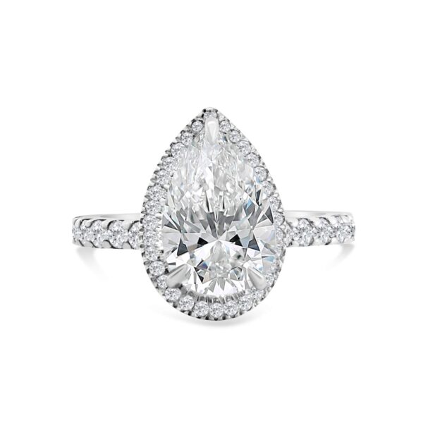 Top halo Classic Accented Engagement Ring in 14kt White Gold (shown with 3 carat Diamond in the center)