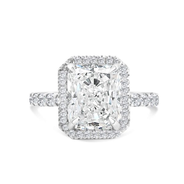 Top halo Classic Accented Engagement Ring in 14kt White Gold (shown with 3 carat Diamond in the center