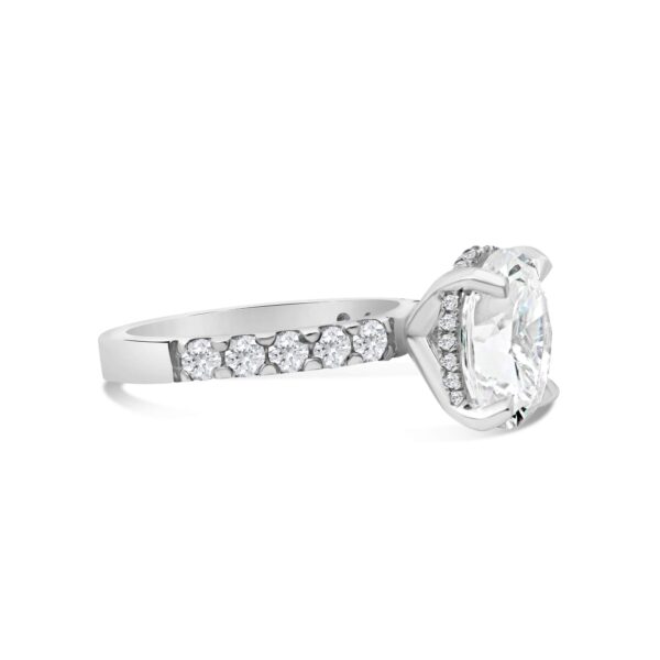 Hidden halo Classic Accented Engagement Ring in 14kt White Gold (shown with 3 carat Diamond in the center)