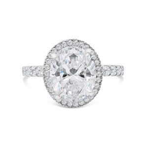 Top halo Classic Accented Engagement Ring in 14kt White Gold (shown with 3 carat Diamond in the center)