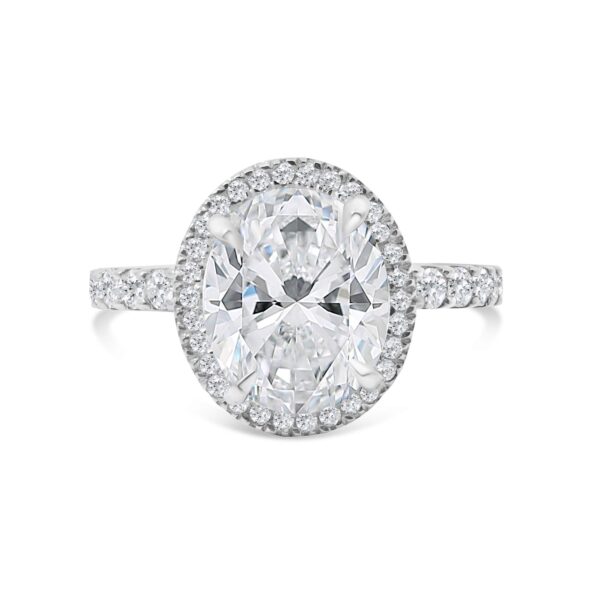 Top halo Classic Accented Engagement Ring in 14kt White Gold (shown with 3 carat Diamond in the center)