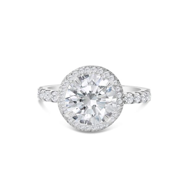 Top halo Classic Accented Engagement Ring in 14kt White Gold (shown with 3 carat Diamond in the center)