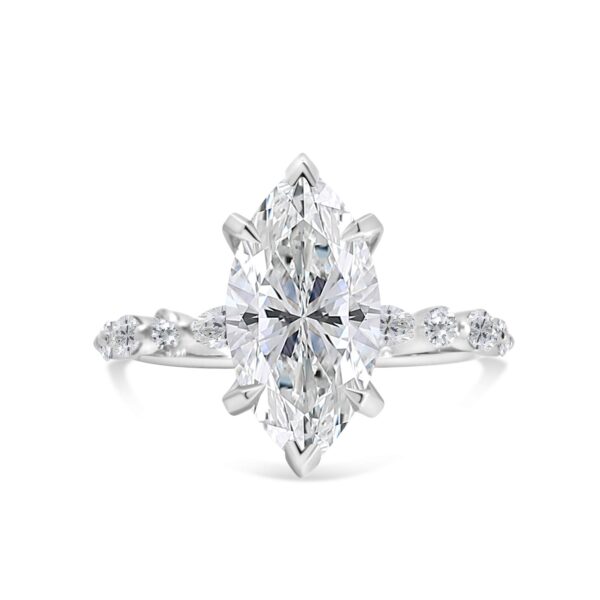 Marquise and Round Accented Engagement Ring Setting with Marquise Center Diamond