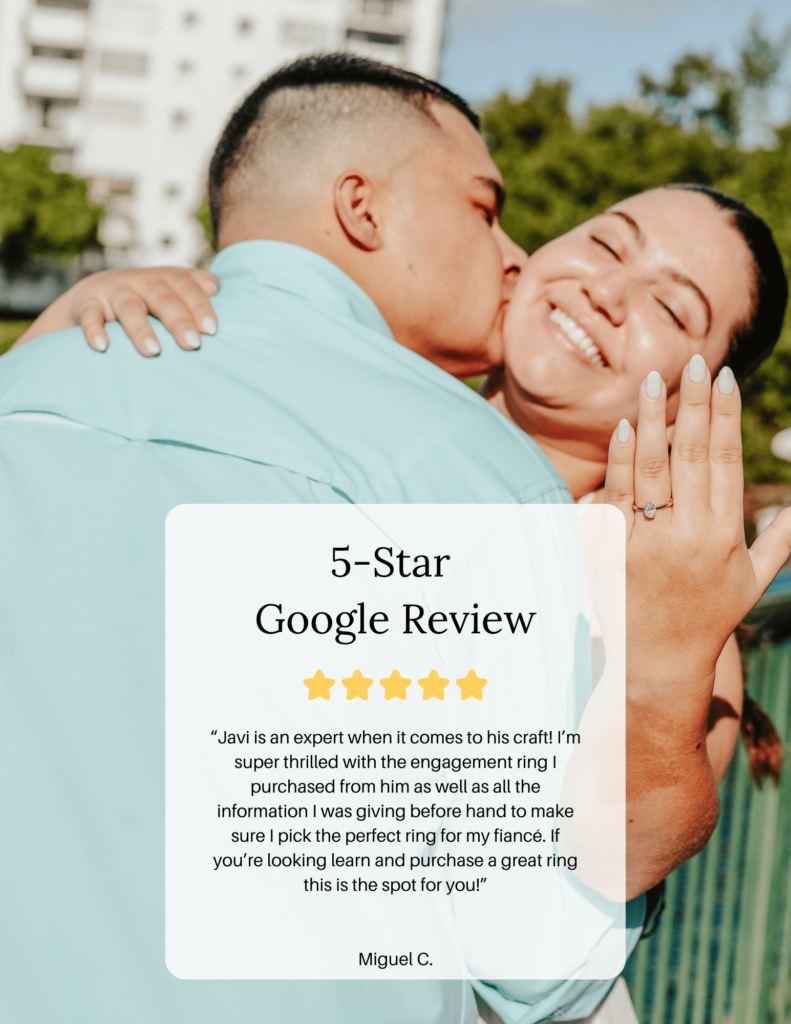 Happy couple from Miami with their Engagement Ring after proposal