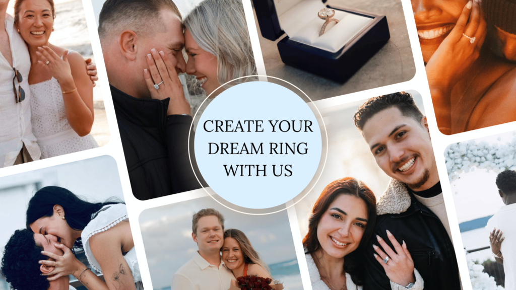 Happy couples with their engagement rings made by Gabriel Edward Jewelers