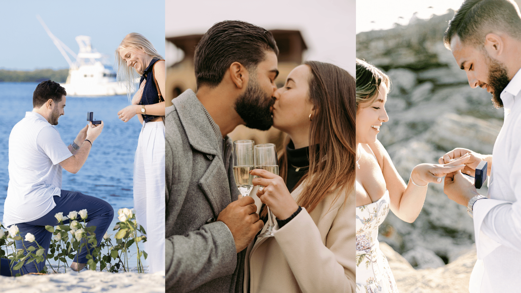 happy couples with their engagement rings after engagement proposal